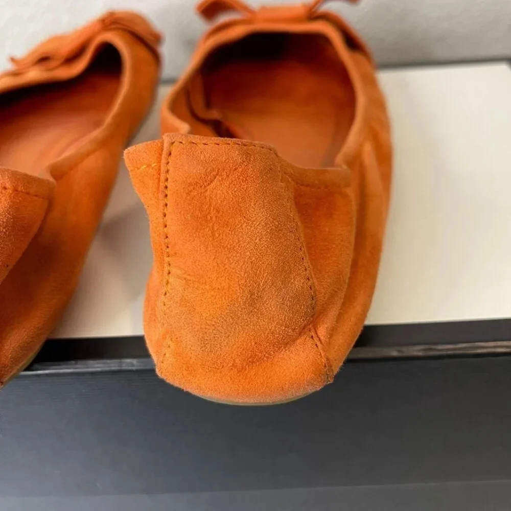 Christian Dior Ballet Flats Orange Suede Bow Ribbon Women's‎ Size 39 EU/9 US